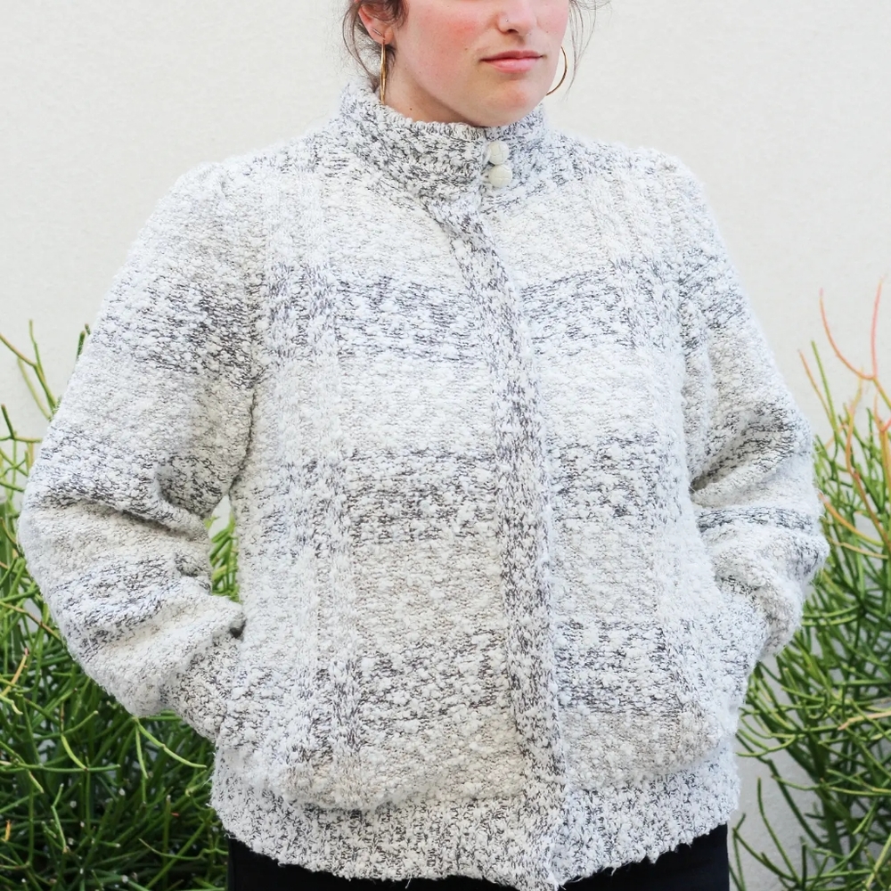 Vintage 1980s Puffy Soft Gray and White Striped Bomber Jacket by Cherry Stix